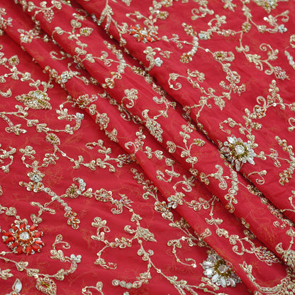 Indian Vintage Heavy Bridal Pink Dupatta Pure Georgette Silk Long Stole Hand Embroidered Scarf Zardozi/Dabka Wedding red Hijab veil Boho