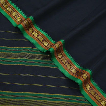 Vintage Sari Black Pure Cotton Hand Woven Sarees 5Yd Craft Fabric Soft Floral Golden Zari Dress Making Crafting Upcycle Quilting Used