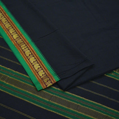 Vintage Sari Black Pure Cotton Hand Woven Sarees 5Yd Craft Fabric Soft Floral Golden Zari Dress Making Crafting Upcycle Quilting Used