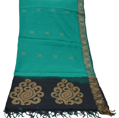 Indian Vintage Dupatta Black & Green Long Stole Hand Woven Pure Chanderi Silk Scarves Veil Zari Soft Fringes Scarf Wrap Boho