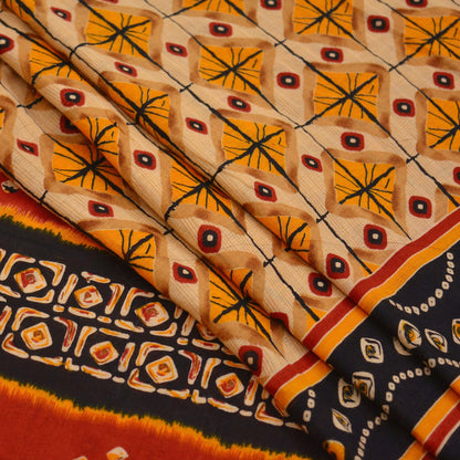 Indian Vintage Sari Red & Beige Printed Saree 100% Pure Cotton Craft Fabric 5Yd Soft Sewing Sarong Wrap Floral Upcycle Crafting Quilting