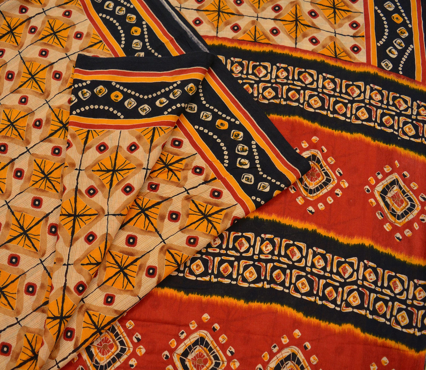 Indian Vintage Sari Red & Beige Printed Saree 100% Pure Cotton Craft Fabric 5Yd Soft Sewing Sarong Wrap Floral Upcycle Crafting Quilting