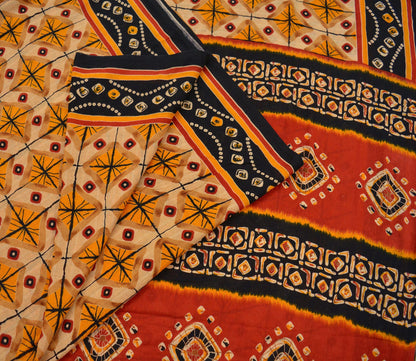Indian Vintage Sari Red & Beige Printed Saree 100% Pure Cotton Craft Fabric 5Yd Soft Sewing Sarong Wrap Floral Upcycle Crafting Quilting