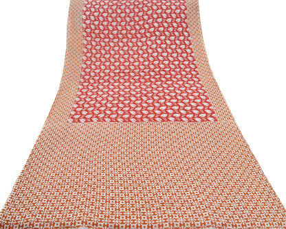 Indian Vintage Saffron & Red Saree Printed Pure Cotton Indian Sari Craft Fabric Soft 5Yd Sewing Sarong Wrap Boho Floral Quilting Crafting