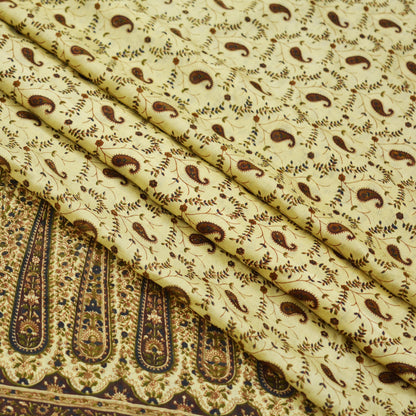 Indian Vintage Sari Brown & Beige Pure Silk Printed Sarees Craft Fabric 6yd Sewing Dress Making Soft Paisley Upcycle Crafting Quilting