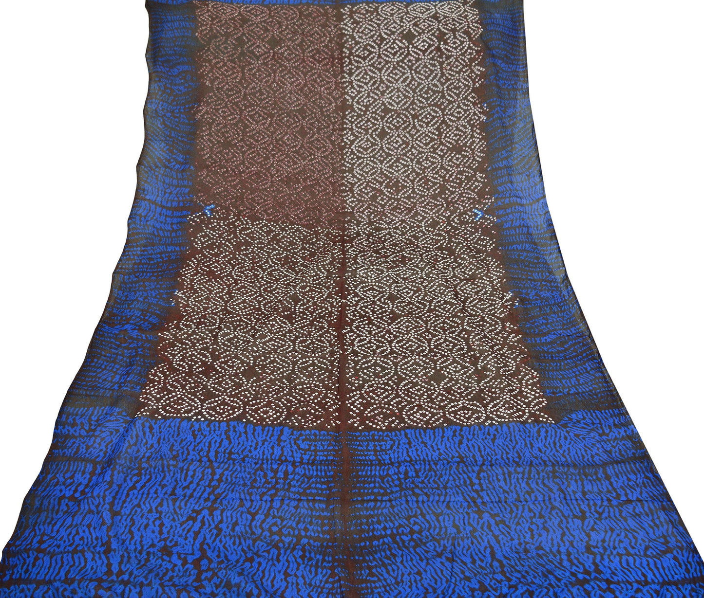 Women Indian Vintage Brown & Blue Dupatta Long Stole Pure silk Bandhani Dupatta Veil Scarves soft Boho Wrap