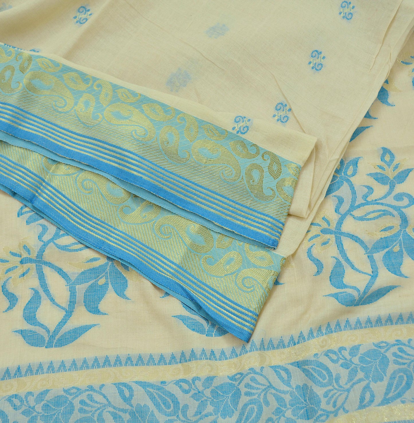 Indian Vintage Sari Ivory 100% Pure Silk Hand Woven Sarees Craft Fabric 5Yd Ethnic Floral Sewing Dress making Crafting Quilting Upcycle Zari