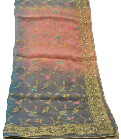 Indian Vintage Dupatta Organza Long Stole Hand Embroidered Scarves Floral Design Wedding Veil Wrap Zari Hijab