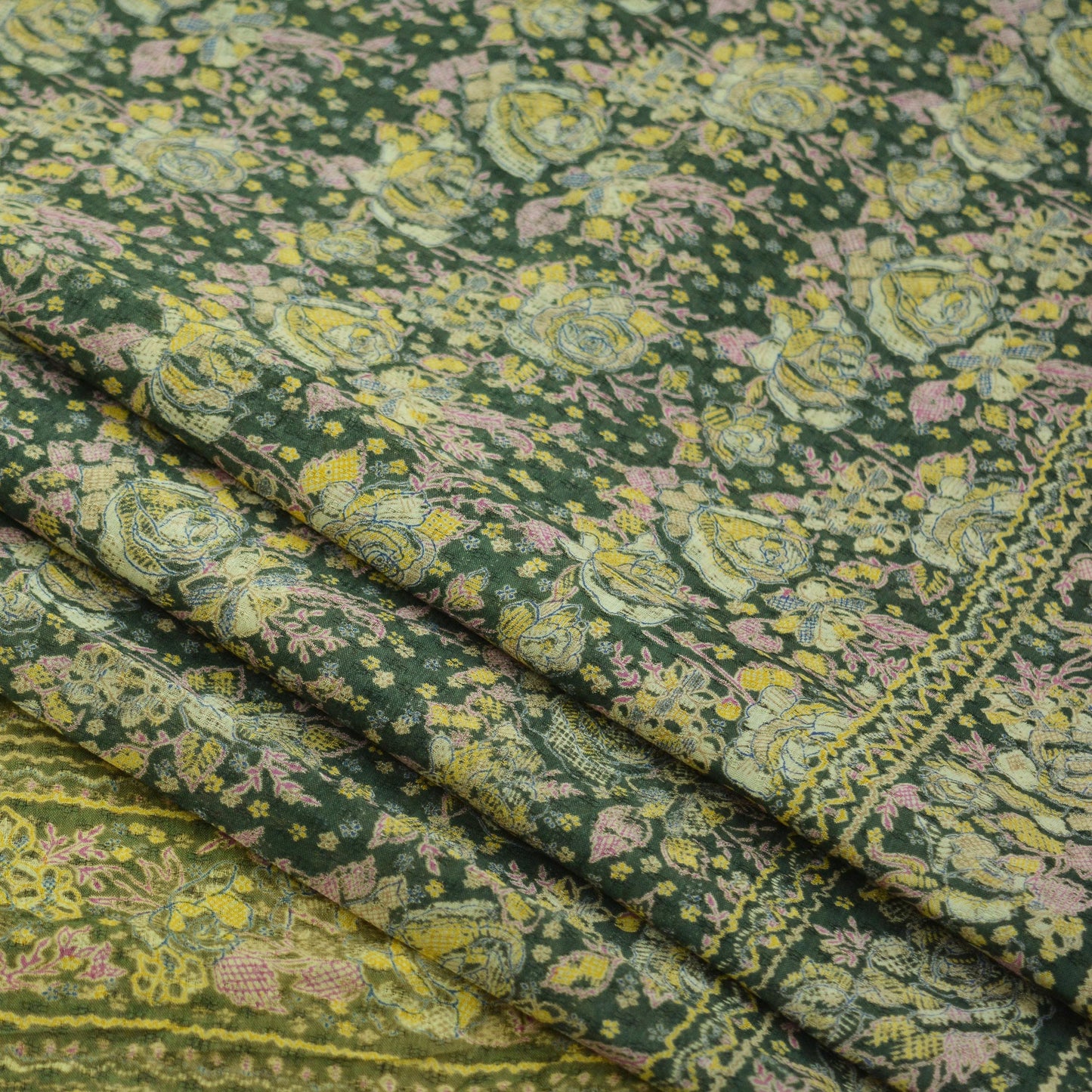 Indian Vintage Green Saree Printed Pure Cotton Indian Sari Craft Soft Fabric 5Yard Sewing Sarong Wrap Boho Floral Dress Making Quilting