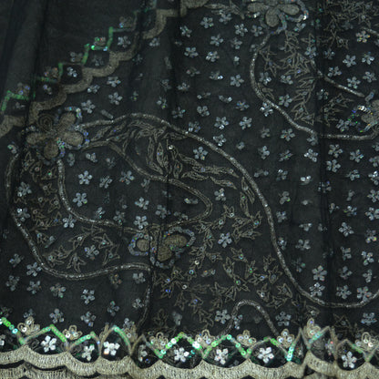 Indian Vintage Black Sarees Net/Mesh Hand Embroidered Indian Sari Fabric 5Yd Sewing Soft Sequins Zardozi/Dabka,Zari Wedding Sarees