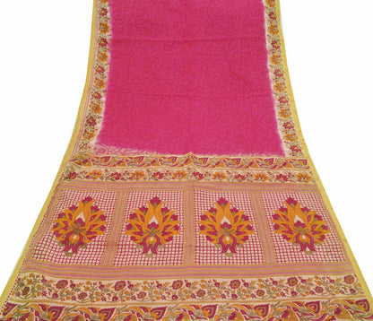 Indian Vintage Pink & Beige Saree Printed 100% Pure Cotton Sari Craft Fabric 5Yd Sewing Sarong Wrap Floral Dress making Quilting Crafting