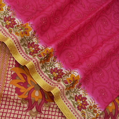 Indian Vintage Pink & Beige Saree Printed 100% Pure Cotton Sari Craft Fabric 5Yd Sewing Sarong Wrap Floral Dress making Quilting Crafting