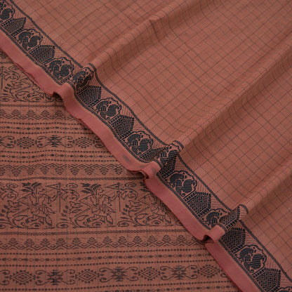 Indian Vintage Sari Brown Pure Cotton Hand Woven Baluchari Saree 5yard Ethnic Humans Fringes