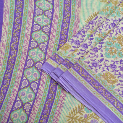 Indian Vintage Sari Purple & Ivory Pure Cotton Printed Saree 5Yd Craft Fabric Sewing Sarong Wrap Boho Floral Quilting crafting dressmaking