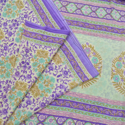 Indian Vintage Sari Purple & Ivory Pure Cotton Printed Saree 5Yd Craft Fabric Sewing Sarong Wrap Boho Floral Quilting crafting dressmaking