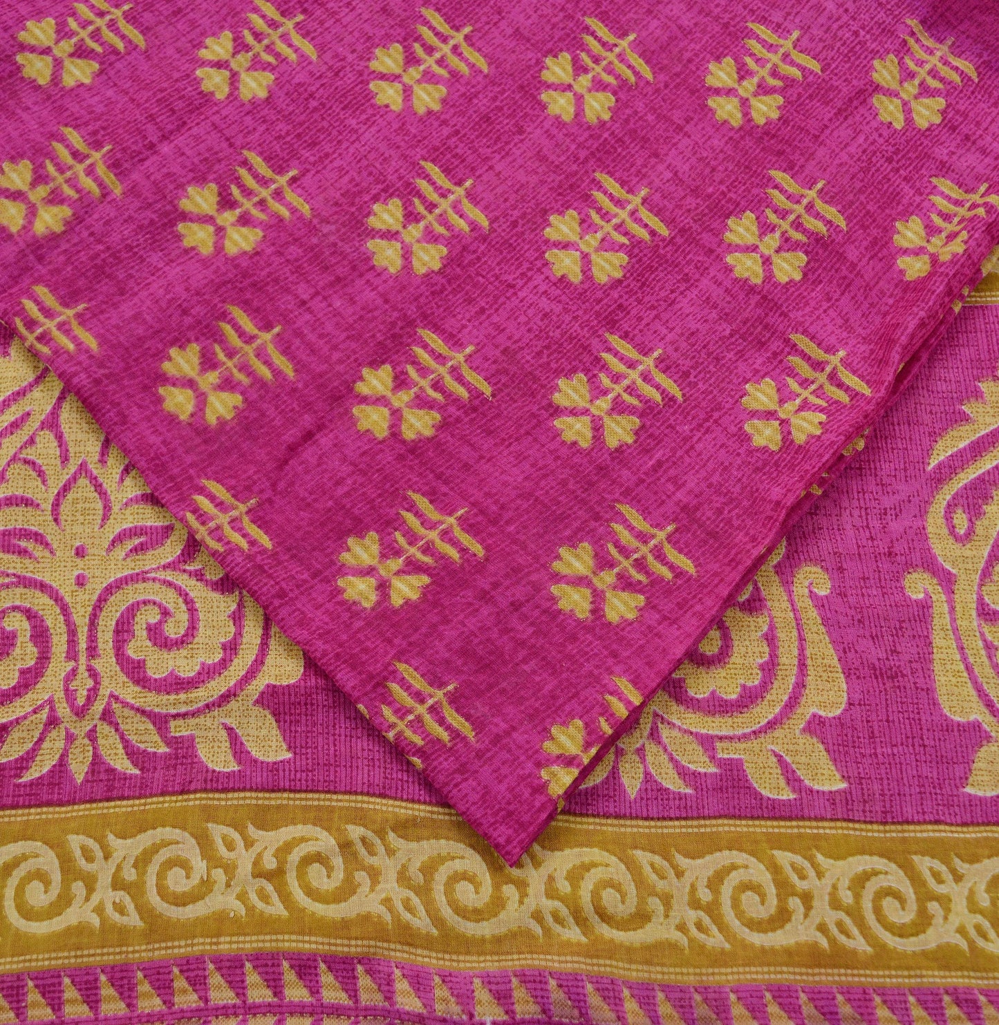 Indian Vintage Sari Pink & Beige Printed 100% Pure Cotton Sarees Craft Fabric 5Yd Soft Sewing Sarong Wrap Floral Boho Quilting Crafting Used