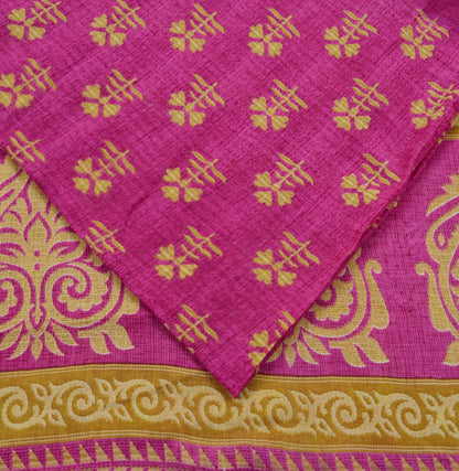 Indian Vintage Sari Pink & Beige Printed 100% Pure Cotton Sarees Craft Fabric 5Yd Soft Sewing Sarong Wrap Floral Boho Quilting Crafting Used