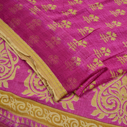 Indian Vintage Sari Pink & Beige Printed 100% Pure Cotton Sarees Craft Fabric 5Yd Soft Sewing Sarong Wrap Floral Boho Quilting Crafting Used