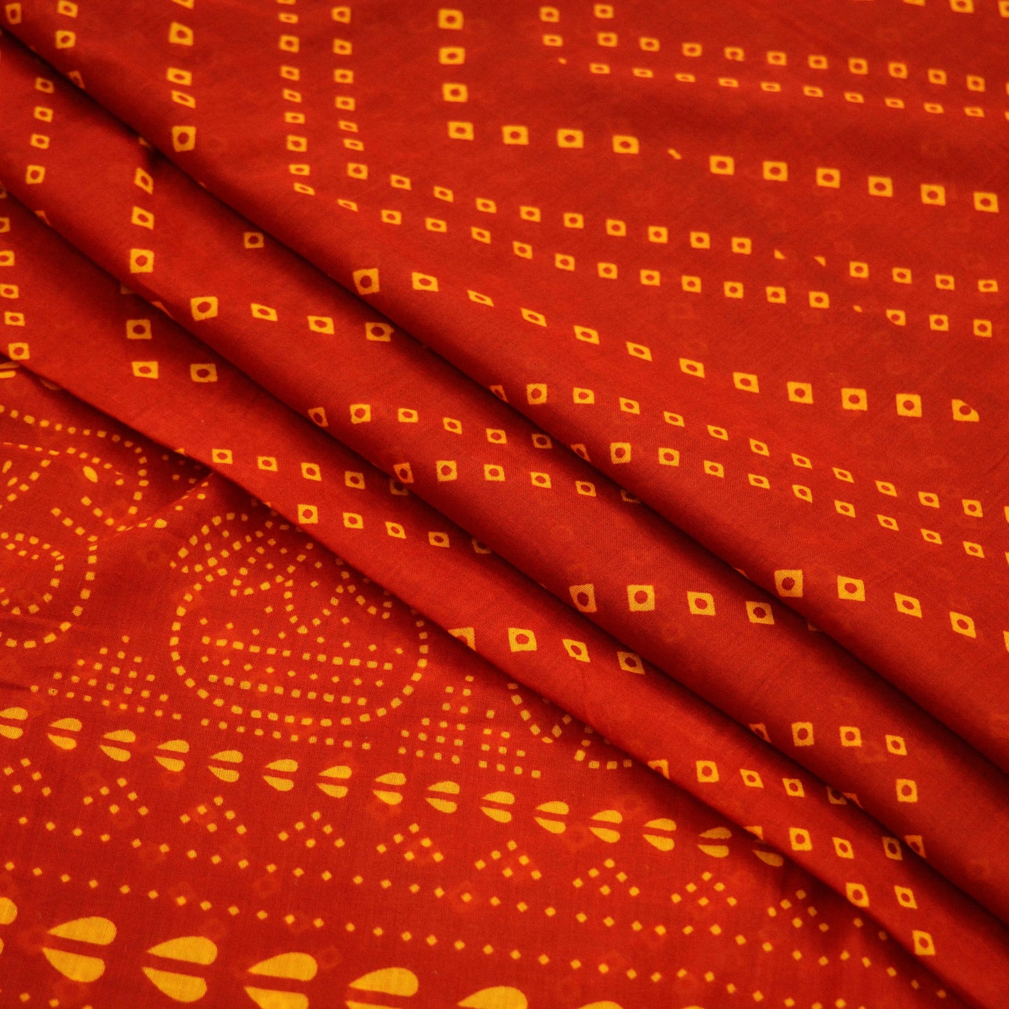 Indian Vintage Sari Red Pure Cotton Bandhani Printed Sarees 5yd Sewing Craft Fabric Dress Making Soft Sarong Quilting Crafting Used