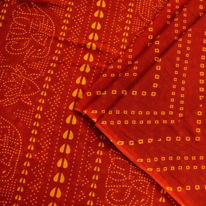 Indian Vintage Sari Red Pure Cotton Bandhani Printed Sarees 5yd Sewing Craft Fabric Dress Making Soft Sarong Quilting Crafting Used