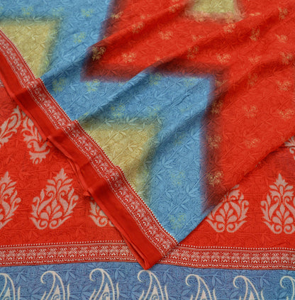 Indian Vintage Sari Blue & Red Printed Pure Cotton Sarees Craft Fabric Soft 5Yd Sewing Sarong Wrap Boho Dress making Quilting Crafting