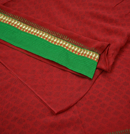 Indian Vintage Sari Red Pure Crepe Silk Embroidered printed Sarees Craft Fabric 6yd Sewing Floral Soft Wrap Dress making Crafting Quilting