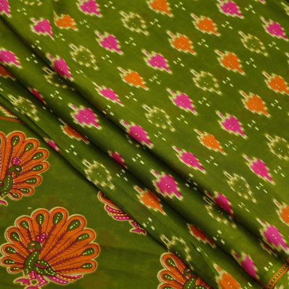 Indian Vintage Green Saree Printed Pure Cotton Sari Craft Fabric 5Yd Sewing Soft Sarong Wrap Boho Floral Dress Making Quilting Crafting Used