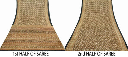 Indian Vintage Sari Black Printed Pure Silk Sarees Craft Fabric 6yd Sewing Floral Soft Dress Designing for Crafting Quilting Upcycle Used