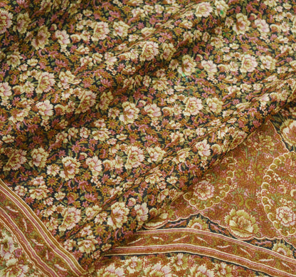 Indian Vintage Sari Black Printed Pure Silk Sarees Craft Fabric 6yd Sewing Floral Soft Dress Designing for Crafting Quilting Upcycle Used