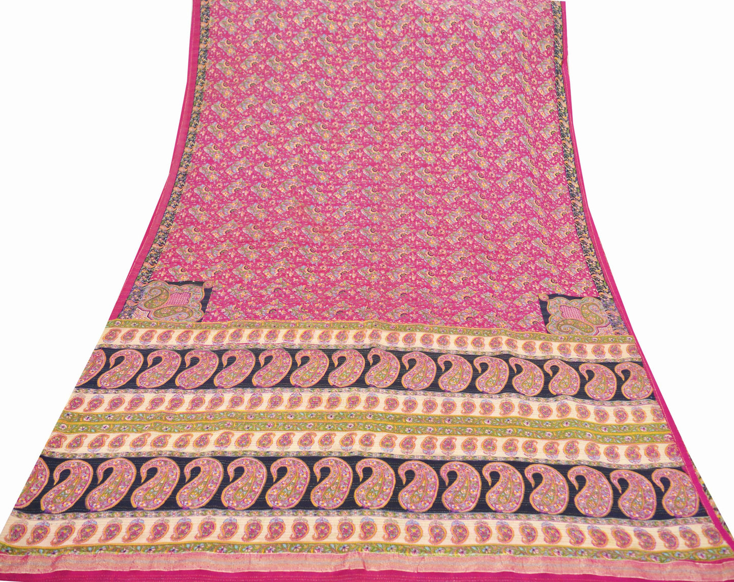Indian Vintage Sari Pink 100% Pure Silk Sarees Printed 5yd Sewing Craft Fabric DressMaking Soft Paisley Zari Quilting Crafting Upcycle Used