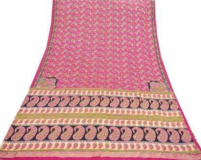 Indian Vintage Sari Pink 100% Pure Silk Sarees Printed 5yd Sewing Craft Fabric DressMaking Soft Paisley Zari Quilting Crafting Upcycle Used