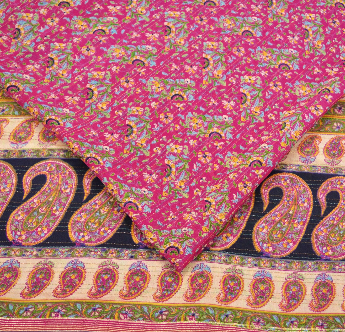 Indian Vintage Sari Pink 100% Pure Silk Sarees Printed 5yd Sewing Craft Fabric DressMaking Soft Paisley Zari Quilting Crafting Upcycle Used