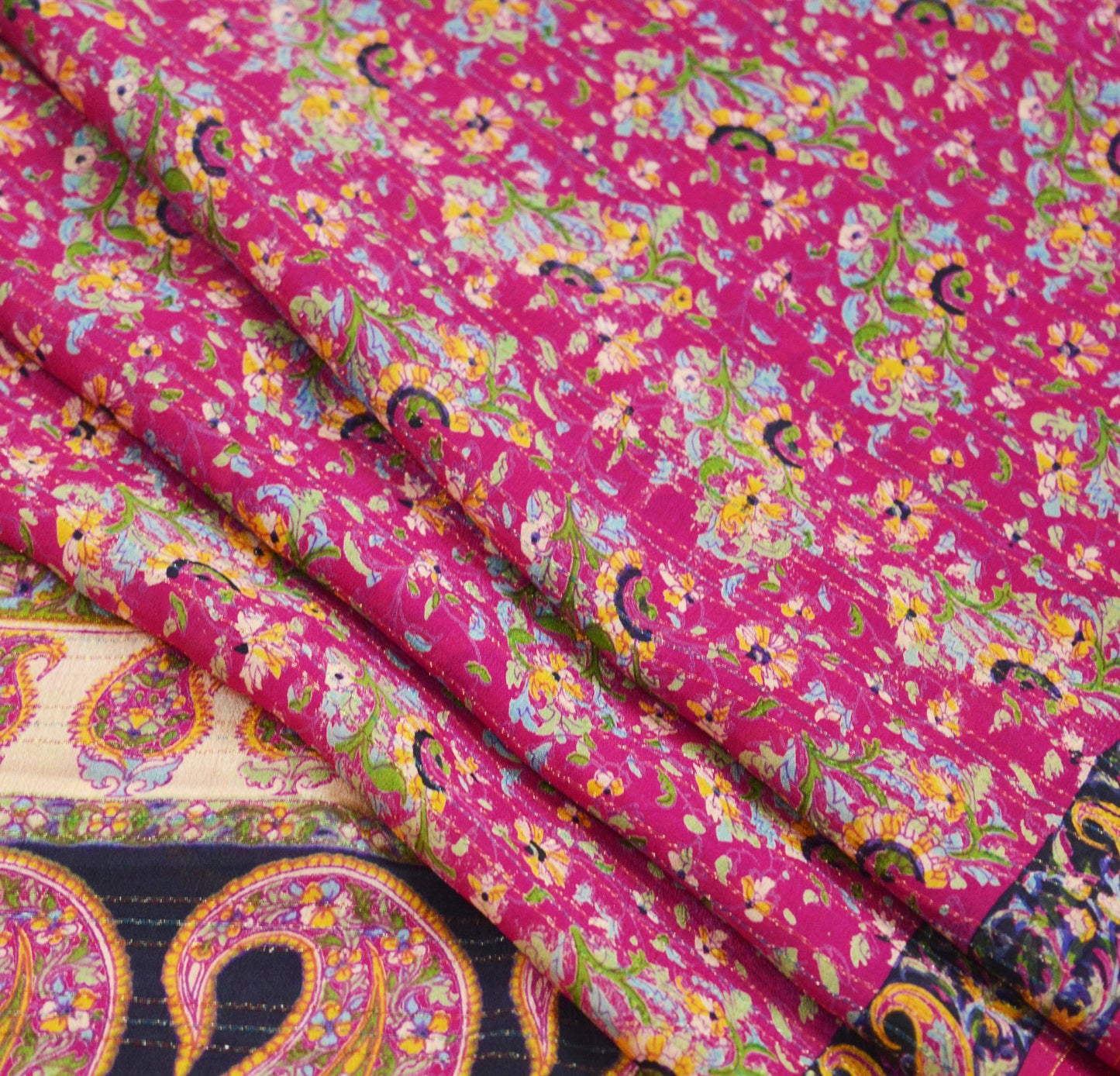 Indian Vintage Sari Pink 100% Pure Silk Sarees Printed 5yd Sewing Craft Fabric DressMaking Soft Paisley Zari Quilting Crafting Upcycle Used
