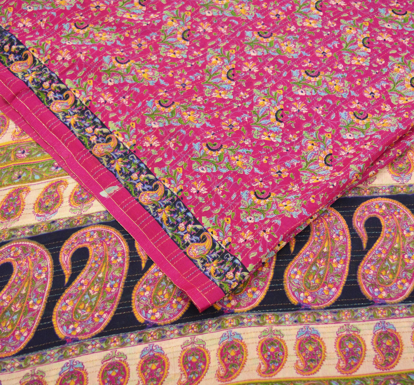 Indian Vintage Sari Pink 100% Pure Silk Sarees Printed 5yd Sewing Craft Fabric DressMaking Soft Paisley Zari Quilting Crafting Upcycle Used