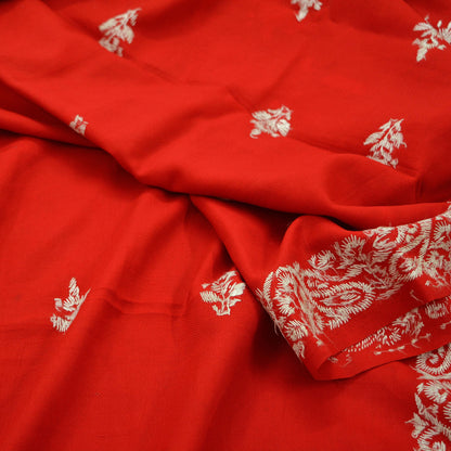 Vintage Shawl Red Pure Woolen Shawl Handmade Embroidered Long Throw Stole Warm Stole Floral Design