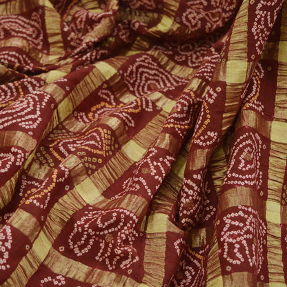 Indian Vintage Red Gharchola Pure Gajji Silk Bandhani Saree in Gharchola Pattern 5yd Soft Zari Ethnic Wedding/ bridal sarees Elephants Lady