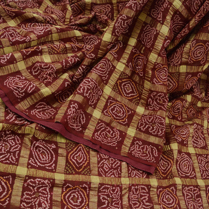 Indian Vintage Red Gharchola Pure Gajji Silk Bandhani Saree in Gharchola Pattern 5yd Soft Zari Ethnic Wedding/ bridal sarees Elephants Lady