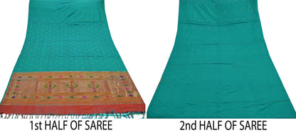 Indian Vintage Sari Pure Silk Paithani Saree 100% Real Golden Zari Hand Woven Paithani sarees Wedding Wear pre-owned Bridal silk sarees