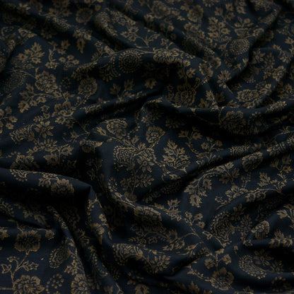Vintage Black Viscose Shawl Handmade Woven Long Throw Stole Warm Stole Paisley Floral Design Fringes