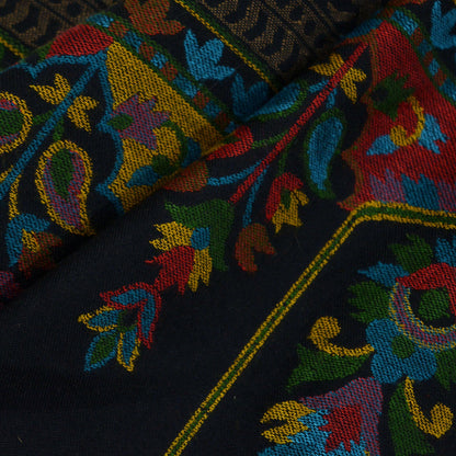 Vintage Black Viscose Shawl Handmade Woven Long Throw Stole Warm Stole Paisley Floral Design Fringes
