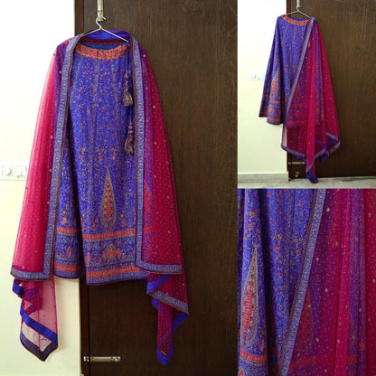 Indian Pre-owned Purple & Pink Pure Silk Net Hand Beaded Ritu Kumar Designer Lehenga And Dupatta Ethnic Bollywood Party Wear