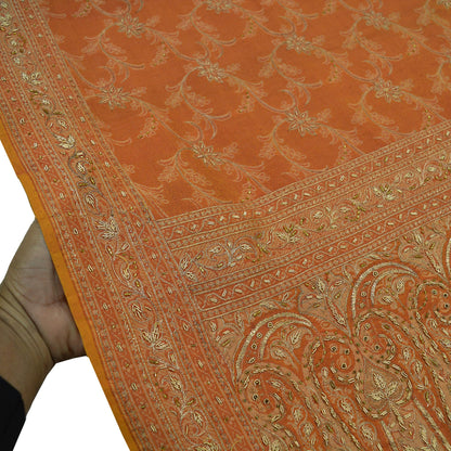 Indian Vintage Sari Pure Silk Hand Embroidered Sarees Craft Fabric 5Yd Sewing Soft Zardozi/Dabka,Zari Quilting Crafting Dress making Upcycle
