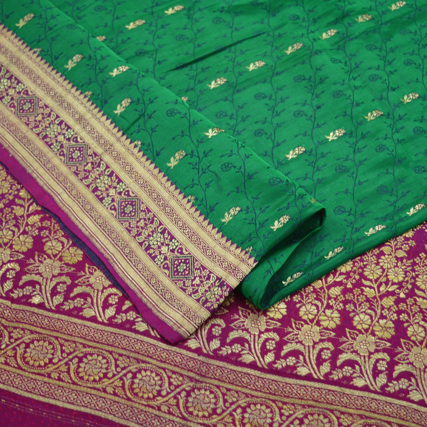 Indian Vintage Heavy Wedding Sari Green/Purple Pure Satin Silk Brocade Banarasi Sarees Zari 5Yd Craft Fabric Dress Making Crafting Quilting