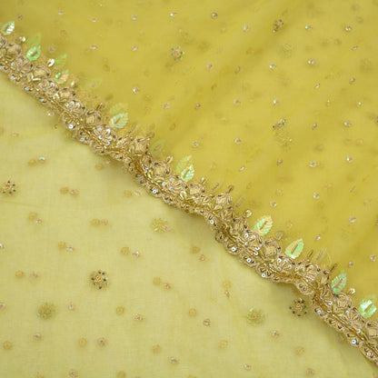 Indian Vintage Heavy Yellow Dupatta Net Mesh Long Stole Hand Embroidered Scarves Golden Zardozi/Dabka,Zari Sequins Hijab Veil wrap Boho