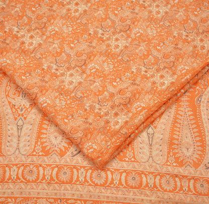 Indian Vintage Sari Orange 100% Pure Silk Printed Saree Craft Fabric 6yd Sewing Dress Making Soft Wrap Paisley Quilting Crafting Upcycle