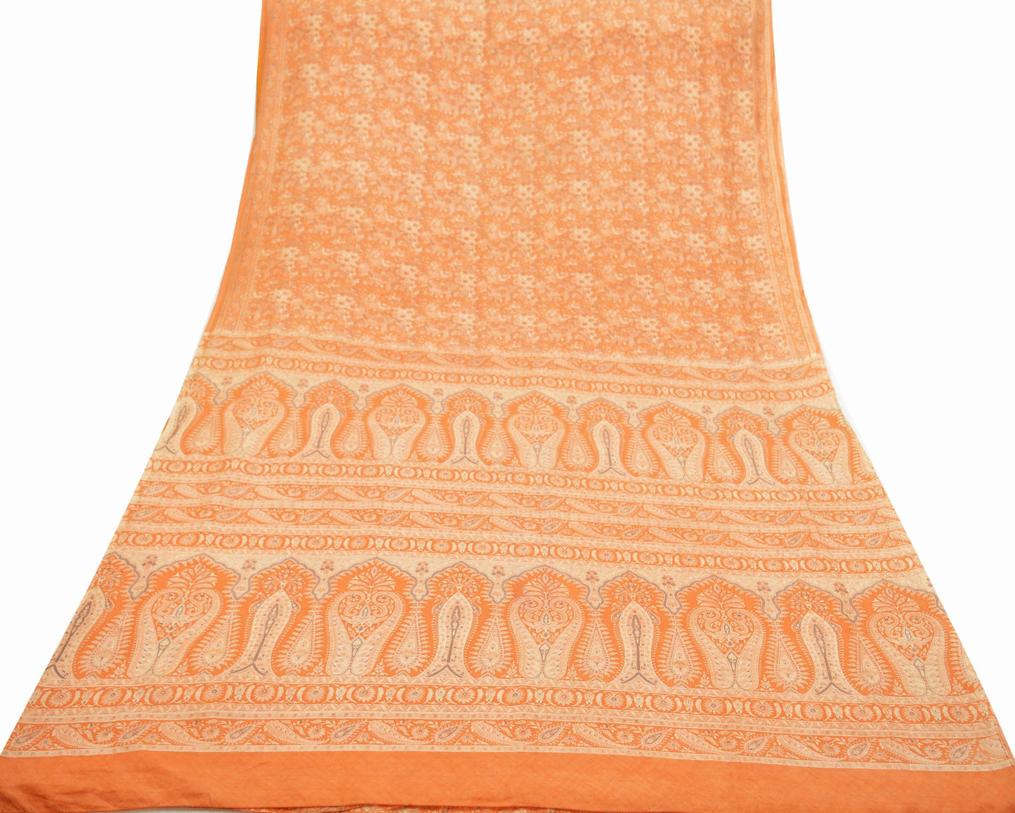 Indian Vintage Sari Orange 100% Pure Silk Printed Saree Craft Fabric 6yd Sewing Dress Making Soft Wrap Paisley Quilting Crafting Upcycle