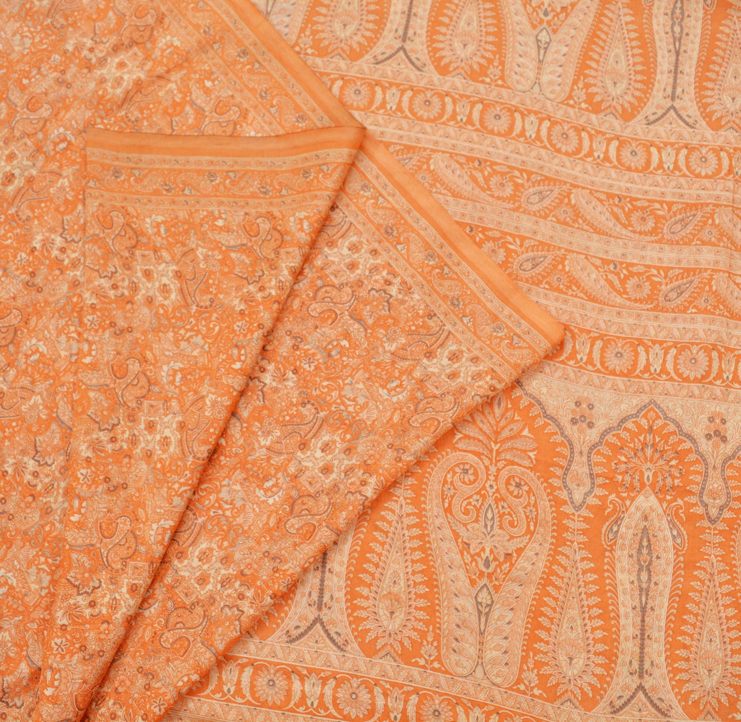 Indian Vintage Sari Orange 100% Pure Silk Printed Saree Craft Fabric 6yd Sewing Dress Making Soft Wrap Paisley Quilting Crafting Upcycle