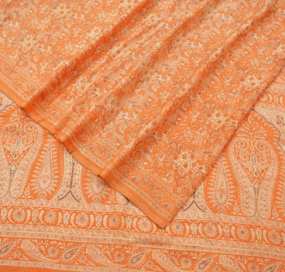 Indian Vintage Sari Orange 100% Pure Silk Printed Saree Craft Fabric 6yd Sewing Dress Making Soft Wrap Paisley Quilting Crafting Upcycle