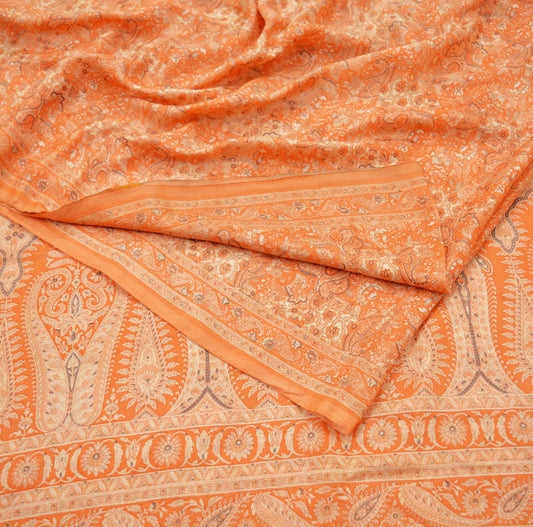 Indian Vintage Sari Orange 100% Pure Silk Printed Saree Craft Fabric 6yd Sewing Dress Making Soft Wrap Paisley Quilting Crafting Upcycle