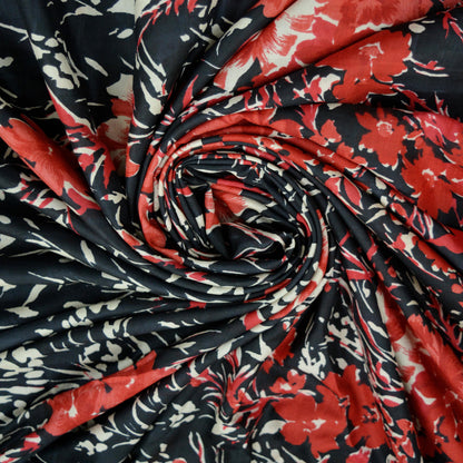 Indian Vintage Sari Black & Red Pure Silk Printed Sarees 6yd Sewing Craft Fabric Dress Making Soft Quilting Crafting Upcycle Used Floral